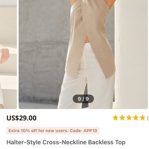 Commense Tan Halter-Style Cross-Neckline Backless Top